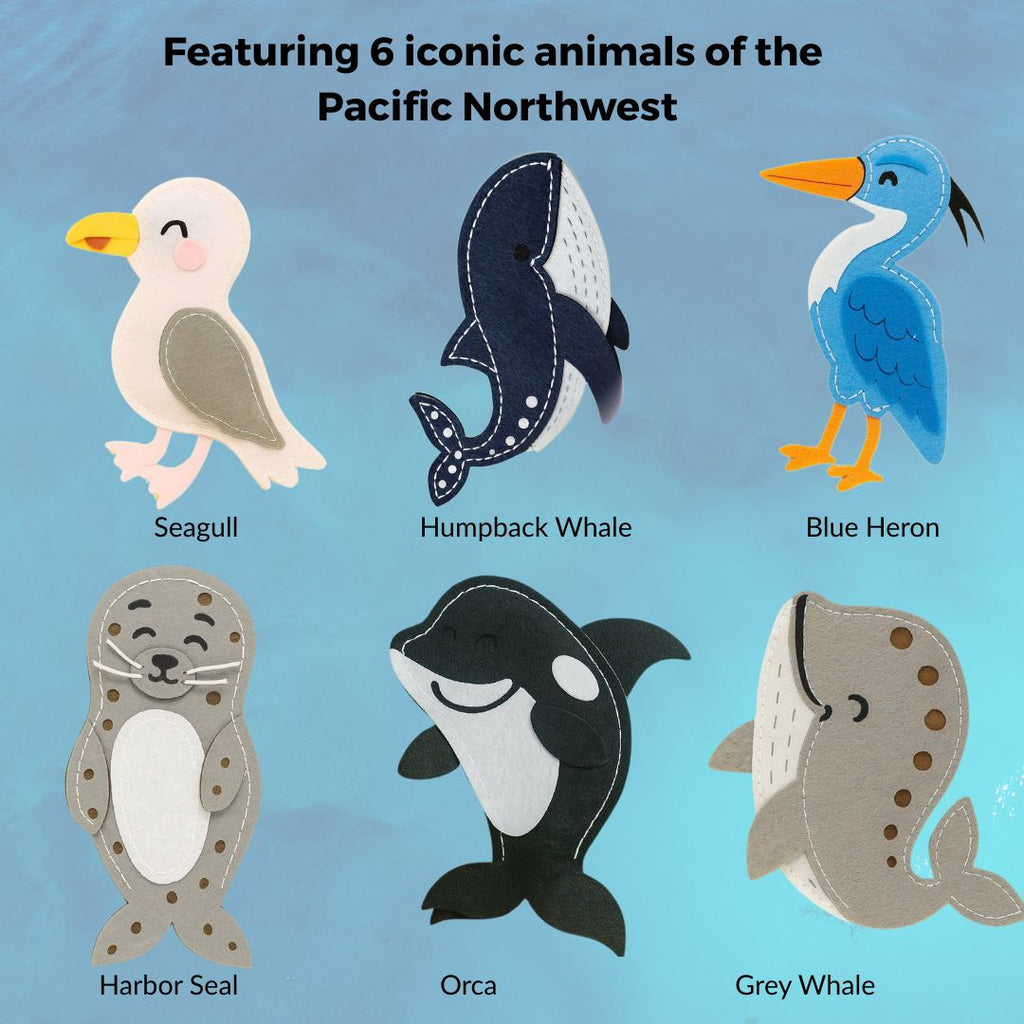 Animals of the Salish Sea: Handmade Felt Finger Puppet Set for Kids - LittleBean's Toy Chest